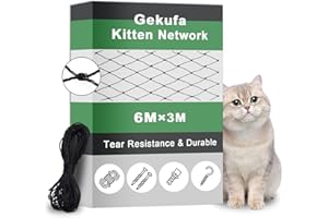 Gekufa Rete per gatti da balcone, 6 x 3 m, rete da balcone rinforzata con filo per protezione per gatti, resistente rete di protezione per gatti con corda di fissaggio da 20 m e accessori per balconi