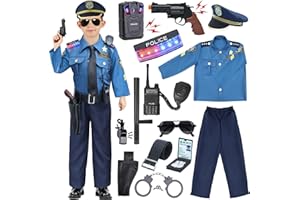 G.C Deguisement Policier Enfant Costume Policier avec Accessoires Police Chapeau Ceinture Menottes Enregistreur Talkie Walkie Police Jouet Déguisement Halloween Carnaval pour Garçon