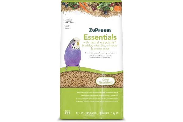 Zupreem Essentials sällskapsfåglarmat - naturliga ingredienser - fågelfoder, lämplig för undulater, australiska parakiter, sm