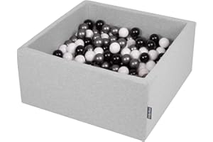 KiddyMoon 90X40cm/200 Balles ∅ 7Cm Carré Piscine À Balles pour Bébé Fabriqué en UE, Gris Clair: Blanc/Noir/Argenté
