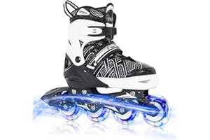 Nattork Adjustable Inline Skates for Kids Boys & Girls, Blue Black Red with Light up Wheels, Youth Blade Roller Skating for Beginners