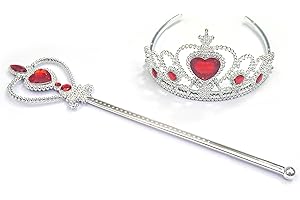 Kuzhi Princess Queen Crown Tiara and Wand Set – Silver Heart Jewel (Red)