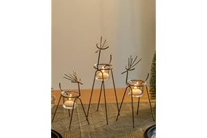 Sziqiqi Świeczniki świąteczne renifery: zestaw 3 czarnych świeczników 28 cm do dekoracji stołu - metalowe świeczniki telius na Boże Narodzenie centralny kominek parapet