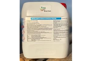 TODOCULTIVO Hipoclorito sódico 15% Especial Piscinas 5L. Cloro liquido sin Gases