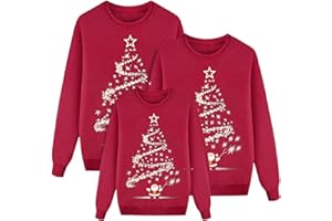 GENÉRICO Suéter de Navidad Familia Jersey Invierno Navideño Familiar Lindo estampado de ciervos Cálido Redondo Cuello Pullover de Punto de Navidad Elástica Parejas Sweater