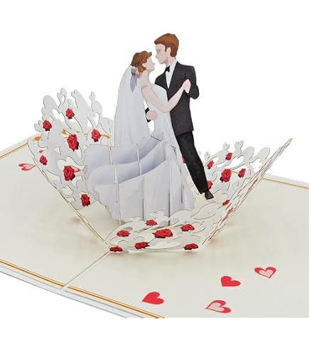 Pop-Up 3D Hochzeitskarte – Mit Brautpaar & Bogen – Zum Selbst Gestalten & Mit Geldfach – Rosa