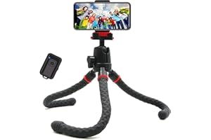 ZETONG Handy-Stativ, Flexibles Stativ mit Bluetooth-Fernauslöser & 360° drehbar, tragbares Kamerastativ, kompatibel mit iPhone & Android Handys, Kameras (schwarz)