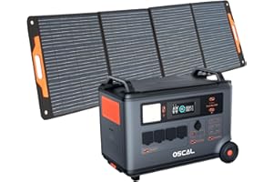 Station d'énergie portable OSCAL PM3600+PM200, Batterie de secours domestique LFP 3600Wh, Charge complète 1.2H,Générateur solaire pour le camping, le camping car, avec panneaux solaires 200W