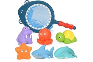 ZENOVATE Giochi Bagnetto Neonato, 7 Pezzi Giocattolo Vasca da Bagno per Bambini 1 2 3 Anni, Animali Marini Giocattolo per Bagnetto Neonati con Retino Giochi Bagnetto Piscina Bambini per Neonati Ragazzi Ragazze