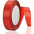 OWill Red Satin Ribbon, Double Sided Polyester 20mm X 22m(24 Yards) Gift Wrapping Ribbon for Cake Decoration, DIY Sewing Project, Party Balloon & Hair Bows Decoration