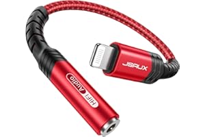 ‎JSAUX JSAUX Adapter Lightning na 3,5 mm słuchawki MFI Certyfikacja Aux na klinę Adapter audio dla iPhone 14 Plus Pro Max 13 Mni 12 11 Pro 11 Pro Max X XS XS Max 8 7 - Czerwony