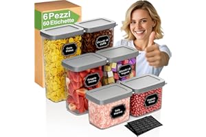 Homhut Contenitori Ermetici per Alimenti 6 Pezzi, Contenitori per Alimenti, Barattoli Cucina con Coperchio, Contenitori Cereali Muesli Farina (Max 1,8L)