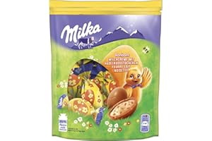 Milka - Bonbons Fourrés Chocolat au Lait Noisette - Œufs en Chocolat de Pâques - Au Lait du Pays Alpin - Cacao 100% Durable - 1 Sachet (86 g)