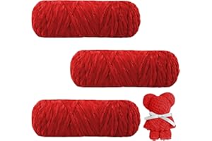 AUAUY Chunky Fil Chenille Doux pour Tricot et Crochet, 3 Rouleau Fil Chenille Crochet, pour Vêtements, Sacs, Écharpes et Travaux Tricotés DIY, 300 g - Rouge