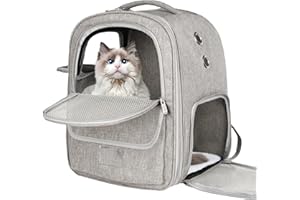 Qlfyuu Cat Carrier Backpack, Breathable Pet Carrier Backpack for Small Medium Cat Puppy, Pet Carrier Bag for Travel Walking Hiking Camping(Grey)