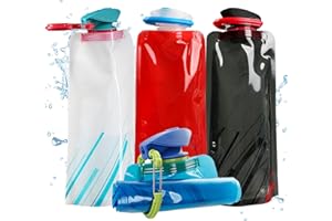 Kyzuzia 4 bottiglie pieghevoli, pieghevoli, per escursioni, avventure, viaggi, bottiglia riutilizzabile, colore rosso, nero, blu, bianco