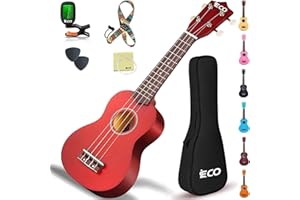 iECO Soprano Ukulele Beginner Kit-21In w/How to play Songbook Carrying bag Digital Tuner All in One Set