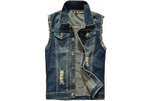 Kelmon Giacca Denim Uomo Gilet per Vintage Strappato Gilet di Jeans da Uomo Senza Maniche Giacca Jeans Capispalla