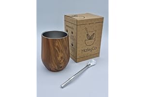 MateyCo Kit de Mate argentino Incluye bombilla, medida 355 ml.- Mate argentino con doble pared de acero inoxidable.- Set Mate de Argentina. (Madera)