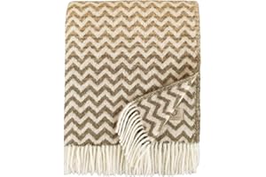 Linen & Cotton Flauschige Warme Decke Wolldecke Bunt Wohndecke Kuscheldecke Aurora - 100% Reine Neuseeland Wolle, Braun/Beige (130 x 170cm) Sofadecke/Überwurf/Plaid Couch Sofa/Schurwolle Blanket