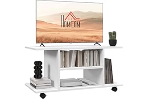 HOMCOM Modern TV Cabinet Stand Storage Shelves Table Mobile Bedroom Furniture Bookshelf Bookcase White