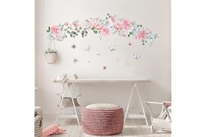 Tanlaby Peonía Rosa Pegatinas de Pared Flor de Colores Vinilo Decorativo Flores Mariposa Decorativos Pared para Dormitorio Salón TV Sofá Pared Sala de Estar Oficina Pegatinas Pared Decoración