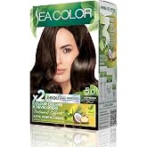 SEA COLOR Non-Ammonia, Vegan, Natural, Nourishing Permanent Hair Dye 100% White Closure (1 PACK 2 x 50 ml Dye & OXIDANT) (Open Kah