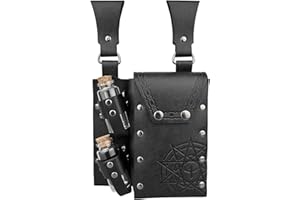 HiiFeuer Sac de Ceinture en Faux Cuir pour alchimie médiévale avec 4 fioles de Potion en liège, Pochette de Taille de Sorcier Fantastique pour Halloween (Noir B)