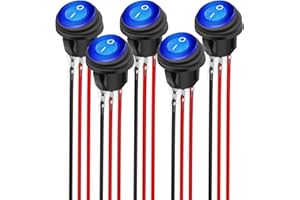 Gebildet Interrupteur à Bascule Rond Etanche 12-24V 15A avec Eclairage LED Bleu on/Off 3 Broches 2 Positions 12V pour Voiture Marine, Camping-Car, Camion (Lot de 5 Bleu)
