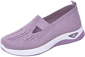 LONGBAO Women's Slip-On Walking Shoes Mesh Breathable Lightweight Casual Sneakers for Work Running Shoes Orthopedic Shoes for Women UK Summer Sport Outdoor Shoes Ladies Easy Walk Pro Wide Fit Trainers Size 6