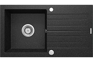 HOMELINE Granitspüle Küchenspüle Einbauspüle Spülbecken 76x45 (ohne Armatur, Schwarz)