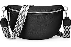 GSenhui Damska torebka na brzuch, czarna, na ramię, szeroki pasek, skórzana torebka na podróż i imprezę, Rozmiar uniwersalny