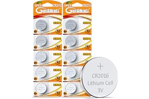 GutAlkaLi 10 Piles Boutons CR2016 Lithium 3V