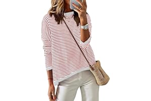 Cuptacc Ladies Jumpers Cotton Long Sleeve Tops Women Striped Sweatshirts Tunic Tshirts Women Crew Neck Jumper