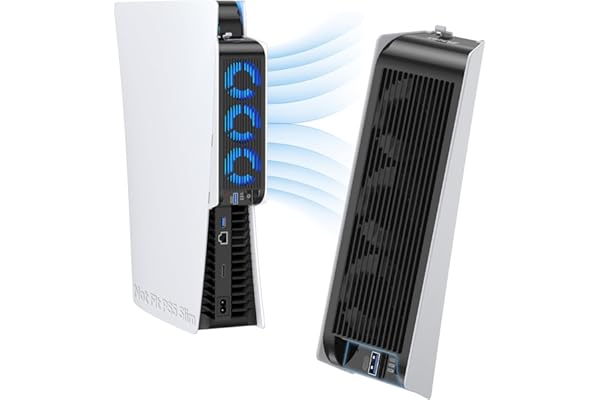 Accessoires de refroidissement pour PS5, KIWIHOME Ventilateur de refroidissement ps5 avec LED, vitesse automatique, hubs USB3.0
