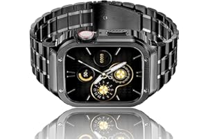 HASLFM Armband Kompatibel mit Apple Watch 44mm 42mm(Series 3/2/1), Robustes Edelstahl Metall Ersatz Armband mit Gehäuse Cover für iWatch Series 6/5/4/3/2/1/SE3/SE2/SE für Männer, Schwarz