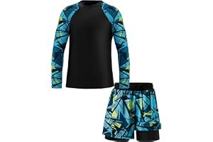 KAKU NANU 2-delat babybadset med långärmad t-shirt med rashvakt och dubbla lager badshorts, solskydd simdräkt, storlekar 5–16 år