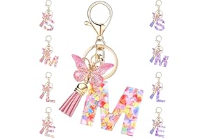 MOIUGULI Initial Letter Keychain, Keyrings For Women Alphabet Keychain with Butterfly Tassel Pendant Cute Keychain Bag Charm Female Girls Women Girlfriend Daughter Birthday Gift Purse Bag Handbag Travel Deco