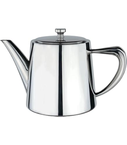 Café Olé Sandringham theepot met hamerslag-effect van hoogwaardig roestvrij staal 18/10 en koperen oppervlak – 35oz, 1,0 l, druppelvrij gieten, holle handgrepen