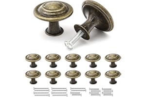 Misuyue Boutons de Meuble Bronze Antique, Poignée Meuble Vintage, 10 Pièces Boutons de Tiroir en Alliage de Zinc, 30mm Boutons de Portes pour Placards Commode Armoire, avec Vis Assorties