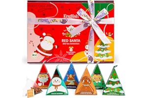 ‎ENGLISH TEA SHOP ETS - Teegeschenk mit Schleife Red Santa Christmas | BIO Wintertee Set | Geschenk Weihnachten Wichtelgeschenk Weihnachtsdeko | 12 Pyramidenbeutel