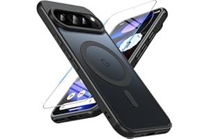 OWKEY Funda para Google Pixel 9/9 Pro, Magnética Funda para Pixel 9/9 Pro con Protector de Pantalla Carcasa Google 9/9 Pro Antigolpes Protectora Translúcido TPU Silicona Funda Compatible con MagSafe (Negro)