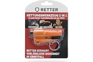 ‎RETTER GERMANY Retter Germany® 3-in-1 Notfallhammer Auto – Fensterbrecher, Gurtschneider & Notfallpfeife mit Schlüsselanhänger – Rettungswerkzeug/Lifehammer/Safety Hammer – Auto Notfall Werkzeug