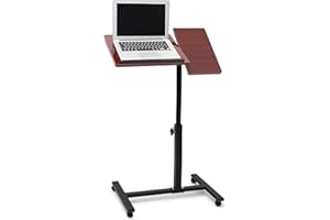 ‎RELAXDAYS Relaxdays Stolik pod laptopa z regulacją wysokości, stojak na laptopa drewniany, z kółkami, obrotowy, wys. x szer. x gł.: 95 x 60 x 40,5 cm, czerwono-brązowy