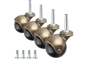 APLLAMO 2" Ball Caster Wheels, casters Set of 4 Brass Vintage Antique casters 5/16" x 1 1/2" (8 x 38mm) Wheels Pole with Sleeve for Furniture, Chairs, Cabinets, （casters Set of 4 Heavy Duty）