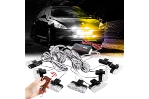 Sidaqi Jaune et Blanc 16 LED Grille Stroboscope Feux D'avertissement Dash Deck Visor Police Flash Lights Voiture Camion Ambulance Lumières Stroboscopiques d'urgence avec Télécommande sans Fil 12V