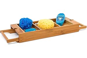 Relaxdays Półka na wannę, bambus, kolor naturalny, 7 x 67,5 x 21 cm