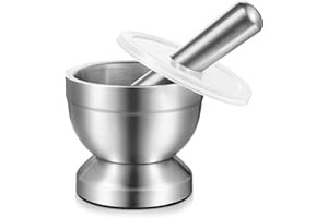 ‎VELAZE Velaze Mörser mit Stößel Edelstahl, Kleiner Mörser mit Deckel, mit rutschfesten Silikon-Fuß, Mühle für Kräuter, Gewürze und Pflanzen, Leicht zu Reinigen, Langlebig Durchmesser 10cm
