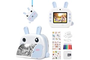Sofortbildkamera Kinder, Aomdom Kinderkamera Sofortbildkamera mit 1080P 2,4-Zoll-Bildschirm Zero Ink Druckpapier & 32G-Karte für Selfie-Foto-Video-Aufnahme, Geschenk für Mädchen und Jungen