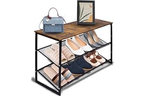 HEYZOEY Schuhregal, Schuhablage, Schuhablagen mit Metallrahmen Verstellbare Gitterablagen, platzsparend für Eingangsbereich, Flur, Diele, Wohnzimmer, Metall, Vintage Braun-Schwarz